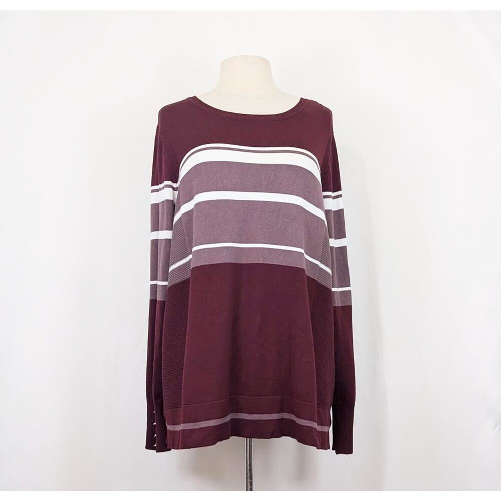 Stitch Fix Sweater Lety & Me Burgundy Mauve White Stripe Elsie Women's Size 1X